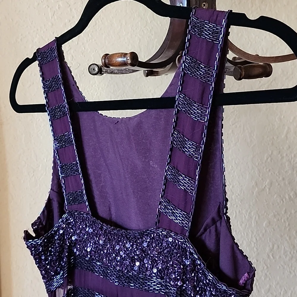 Laurence Kazar Gown 100% Silk Dress size PS plum color beaded VINTAGE - Picture 11 of 17